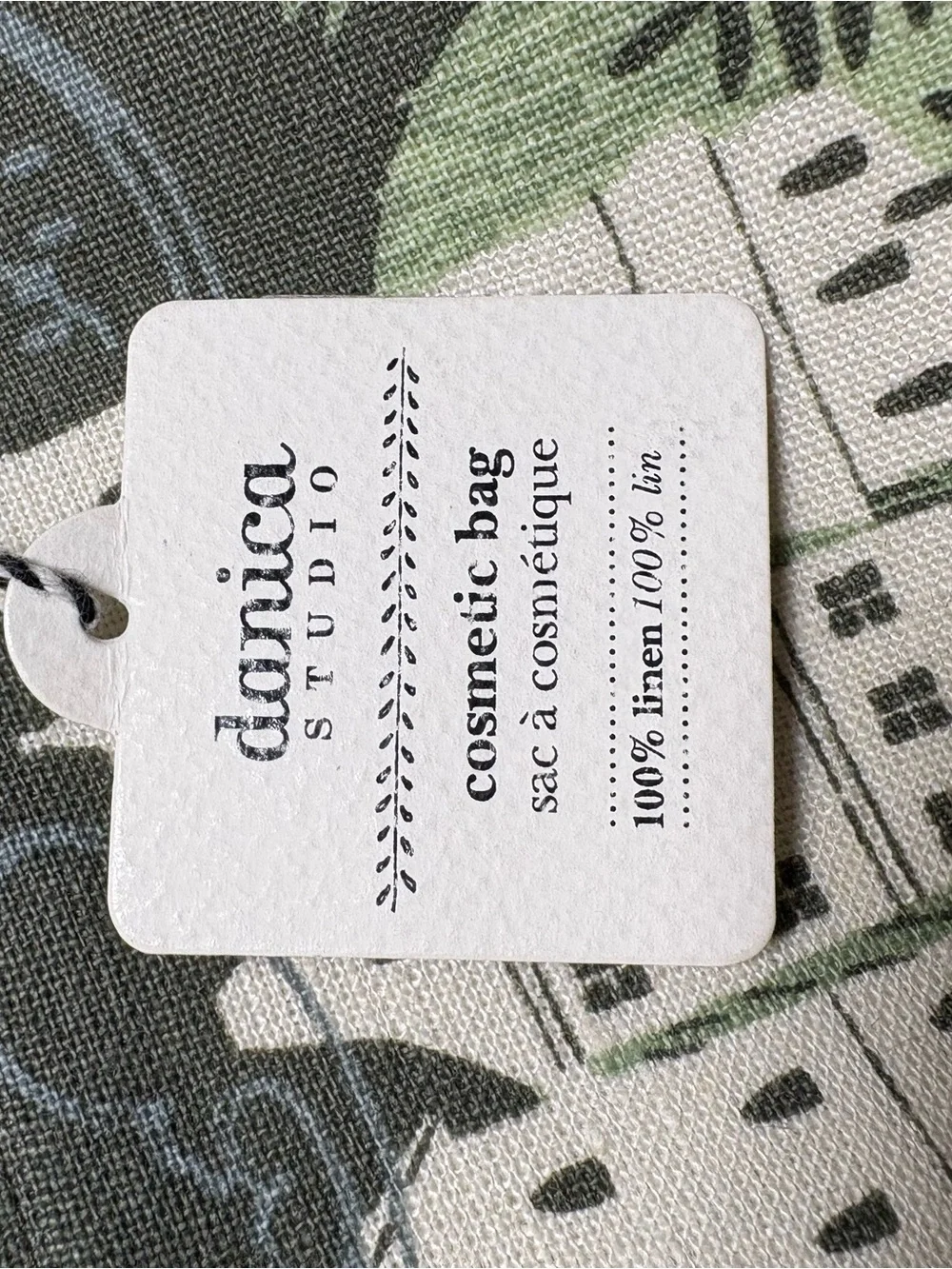 Danica Studio 100% Linen Village Print Cosmetic Bag NWT Zipper Pouch Gray Green